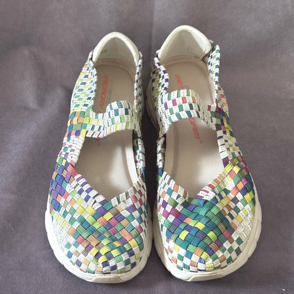 Skechers Woven Mary Jane Synergy Good Vibes Women 7.5 Rainbow SlipOn Lightweight